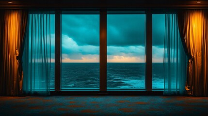 Fototapeta premium Ocean view from a cruise ship room at sunset
