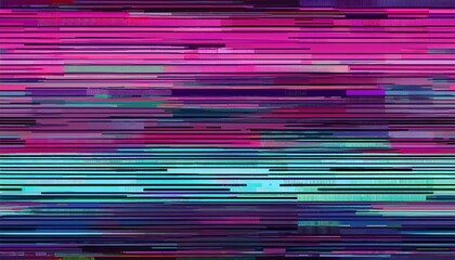 A digital glitch-inspired pattern with horizontal streaks of magenta, blue, and green, creating a vibrant and distorted visual effect.