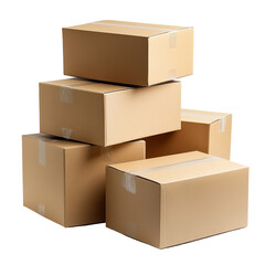 cardboard boxes stacked on top of each other, transparent background