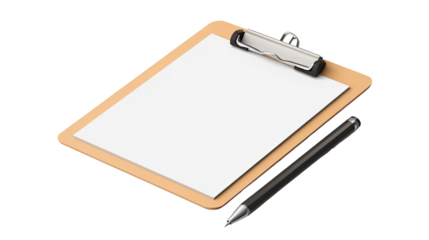 Document in the Making: A blank clipboard with crisp paper and an elegant pen positioned to the side, Ready for ideas