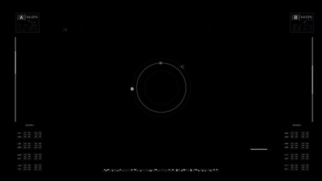 Universal technology line and frame video overlay futuristic HUD head up display interface template with basic geometry line element. Video template widescreen aspect ratio