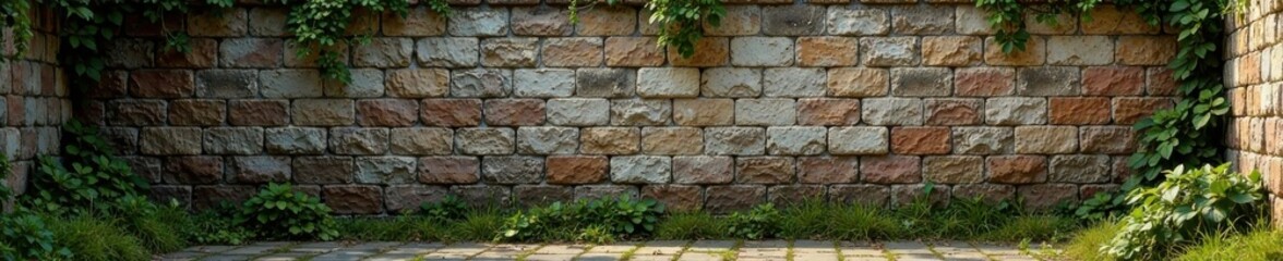 Obraz premium Grungy urban landscape with worn stone walls and moss-covered bricks, grunge, urban, texture