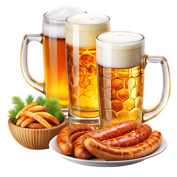 recommend clip art: Clear glass beer mugs illustration germany sausage