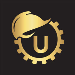 Gear Helmet Logo combine with letter U vector template