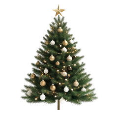 Fototapeta premium A Christmas tree with ornaments and a star, isolated on a transparent background