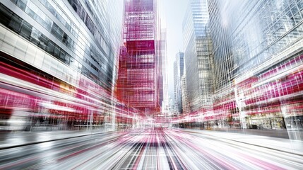 Fototapeta premium Abstract urban cityscape blurring motion conveying modern metropolitan rhythm architecture dynamism and luminous streaks symbolizing speed