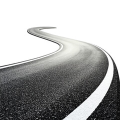 A curved asphalt road leading into the distance, with a transparent background
