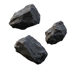A few black rocks floating in space, against a transparent background