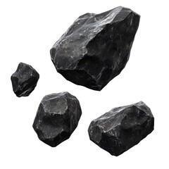 A few black rocks floating in space, against a transparent background
