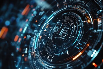 Obraz premium Exploring the depths of digital realms with vibrant circuits and glowing patterns at the brink of technology innovation. Generative AI