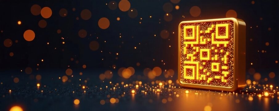 Happy new year background with shiny gold qr code icon , happy, new year, background