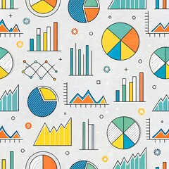Colorful business charts graphs data analysis infographic seamless pattern background style report