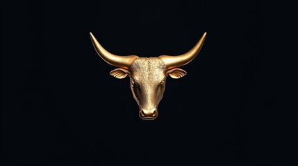 Golden bull head sculpture against plain dark background. Minimalist design