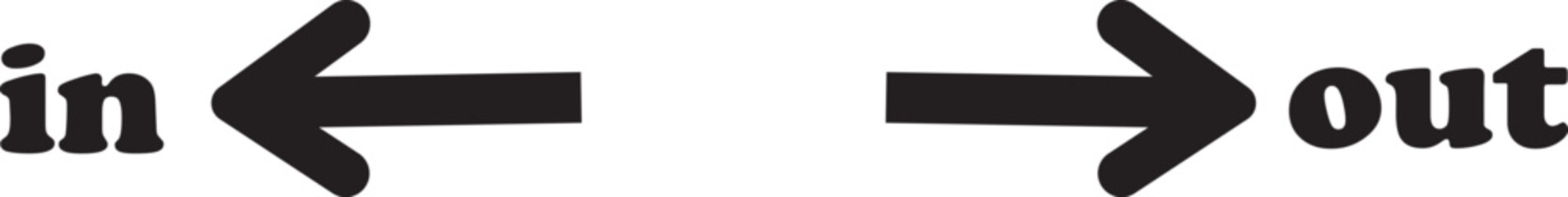 IN OUT arrow icons set. Simple arrow big vector collection isolated on transparent background. Red or green street sign with flat arrow pointing right and left signboard on road for pointing direction