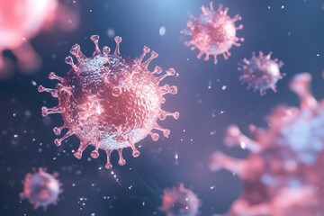 Fototapeta premium Colored depiction of microscopic viruses highlighting their intricate structures and textures in an abstract setting. Generative AI