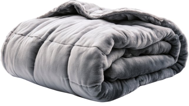Cozy Comfort: A soft, plush, gray blanket is draped over a bed, inviting rest and relaxation