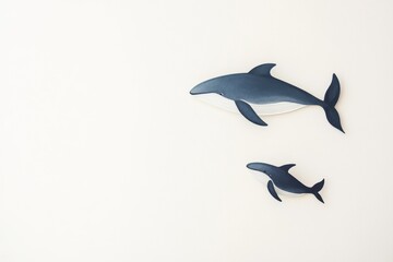 Fototapeta premium Delightful wall decor featuring handcrafted whale figures, adding charm to a serene coastal-themed room. Generative AI