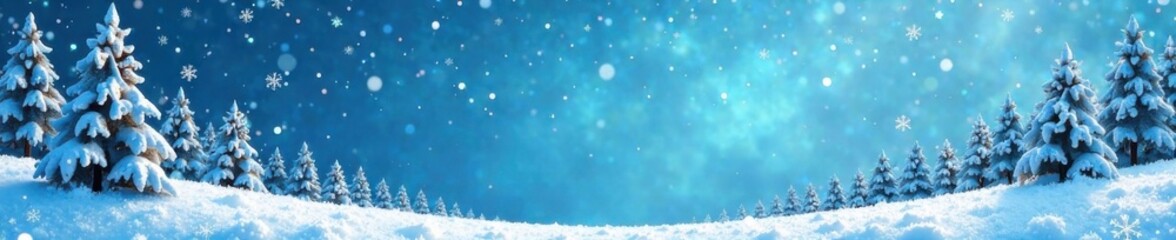 Obraz premium Icy snowflake border with winter trees and snowflakes surrounding a Christmas card illustration , festive, border, illustration