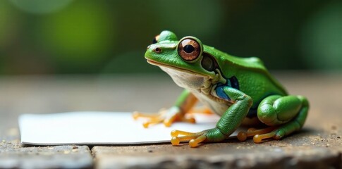 Naklejka premium L'?il de grenouille avec un panneau blanc ? l'?tranger, design, banane, aquarium