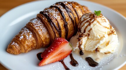 Fototapeta premium Hybrid dessert: ice cream in a croissant . 