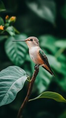 Obraz premium Hummingbird perching on a tree branch in a garden