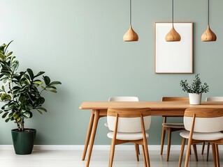 Elegant dining table setup with green wall and plants modern home interior design cozy atmosphere