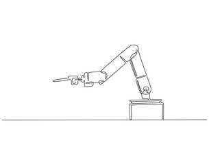 Continuous line drawing of robotic arm. Single line illustration of Industrial manipulator. Mechanical robot concept. Editable outline