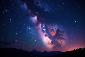 Fototapeta premium Milky Way night sky with sparkling stars shining brightly in the vastness of space, darkness, starfield, galaxies