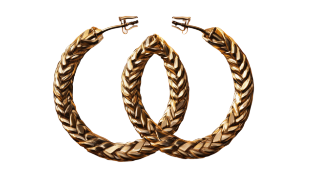Golden Hoops: a captivating pair of gold-toned hoop earrings with a unique braided pattern and a hint of luxury and style.