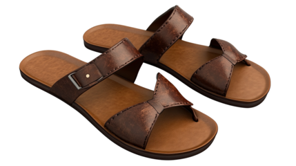 Leather Sandals: A close-up studio shot reveals a pair of elegant, handcrafted leather sandals, highlighting the meticulous details, texture, and design. These sandals, perfect for comfort and style.