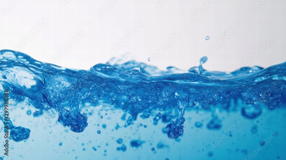 Poster vibrant water splashes create dynamic patterns in clear blue liquid during daytime under bright ligh