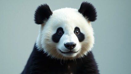 Panda Ai. Cute giant panda close-up portrait looking forward, wildlife animal photography for conservation campaigns, natural soft lighting with blurred green background and calm peaceful mood