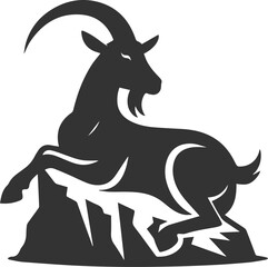 Goat resting on a rock with legs folded animal vector silhouette