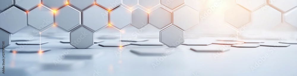 Poster a close-up view of interconnected hexagonal structures creating a modern, futuristic background. the