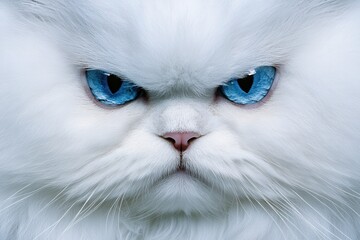 Majestic White Cat with Striking Blue Eyes and Intense Expression