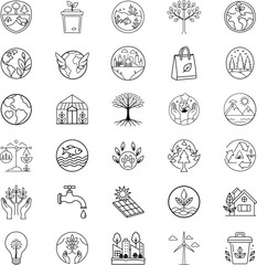 Ecofriendly icons nature, sustainability, recycling, environment, planet