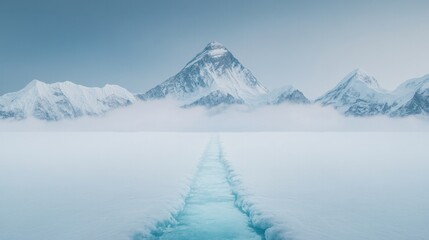 Obraz premium Majestic mountains rise above serene icy landscape, reflecting t