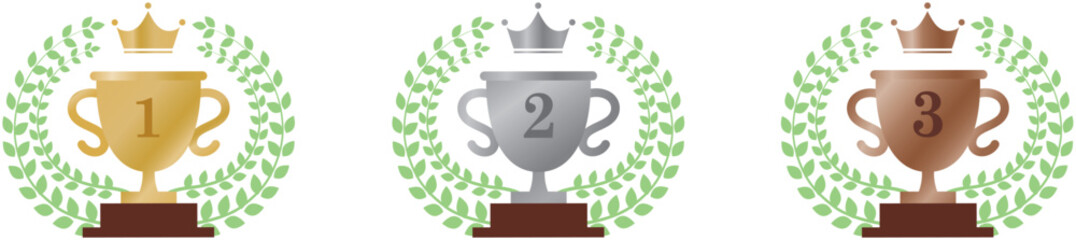 トロフィー月桂樹と王冠の飾り、ランキング素材