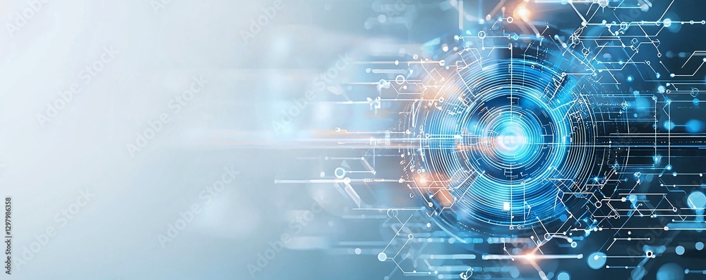 Poster a futuristic digital background featuring intricate circuits and glowing elements that represent adv