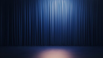 Elegant Transparent Blue Velvet Curtain Draped on Stage in Artistic Display for Theatre and Performance Settings