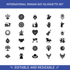 International Romani Day Silhouette Icons, Culture, Heritage, Traditions