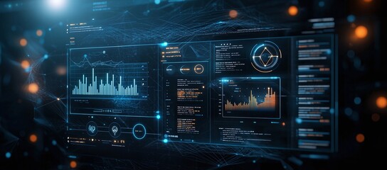 Obraz premium A futuristic digital interface displaying data visualizations and analytics