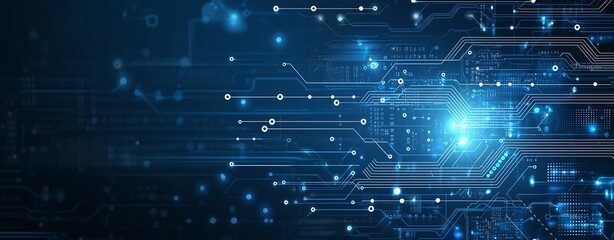 A futuristic digital landscape showcasing intricate circuits and glowing blue lights