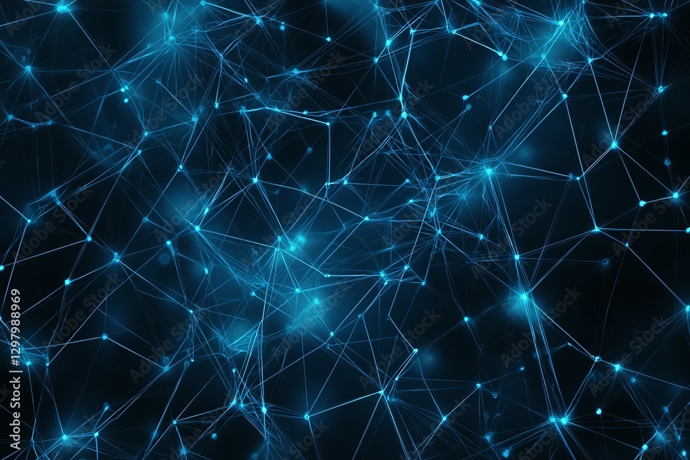 Poster a mesmerizing abstract representation of a digital network with interconnected nodes and vibrant blu
