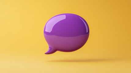 Glossy purple speech bubble on a vibrant yellow background.