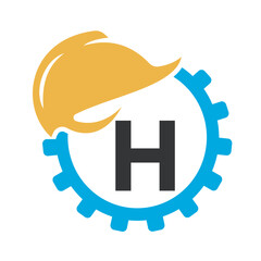 Gear Helmet Logo combine with letter H vector template