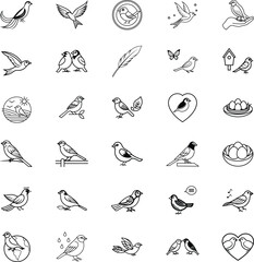 Elegant Bird Icons Nature, Spring, Love, Nest, Flight, Feather, Wildlife