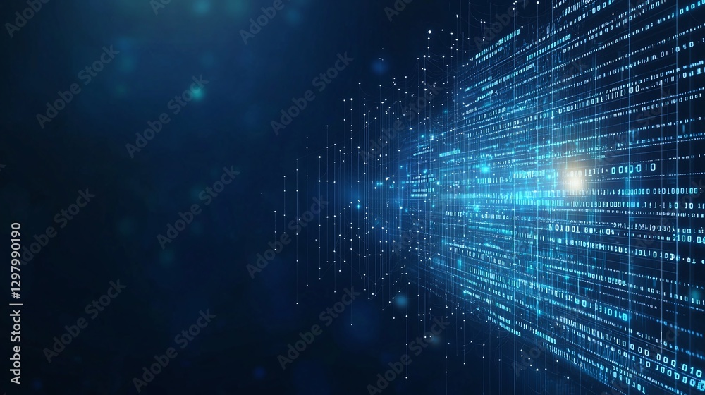Poster a mesmerizing visual of blue light streaks creating a dynamic flow. this image represents data movem
