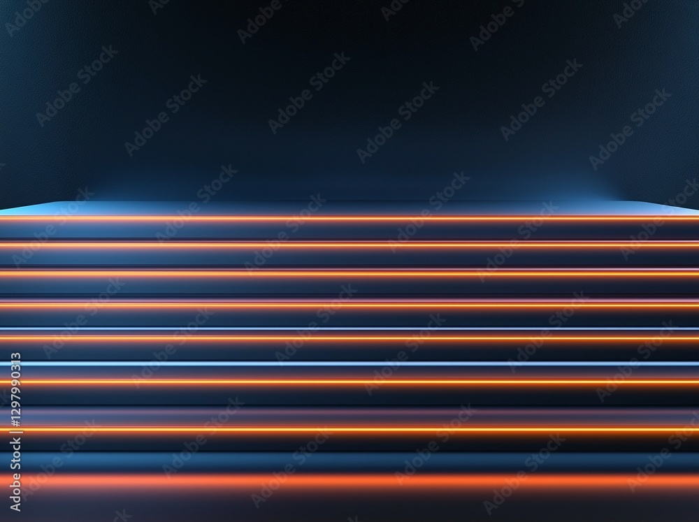 Poster a minimalistic image showcasing a series of illuminated steps against a dark background, creating a 