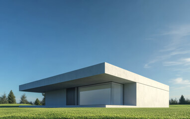 Fototapeta premium Modern architectural design of a minimalist house set in a serene landscape